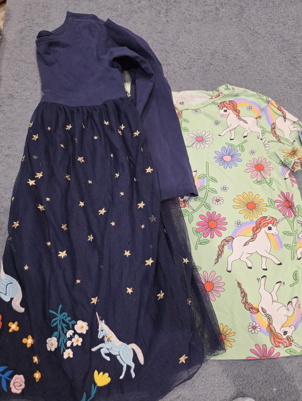 Ha Hanna Andersson Tulle Unicorn Dress 8 130 And H&M Unicorn Shirt Top 8/10 Lot